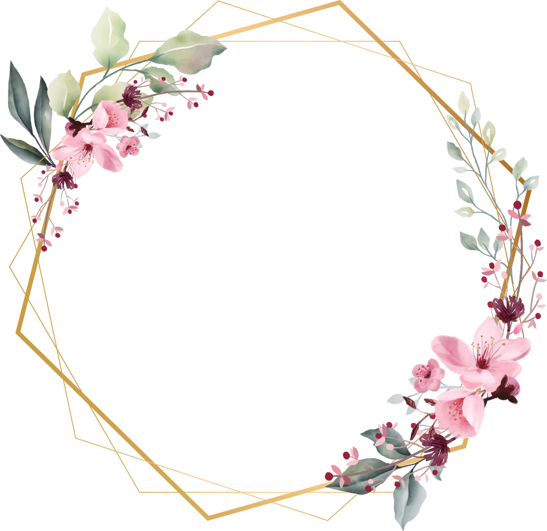 Polygon Frame with Flowers Illustration